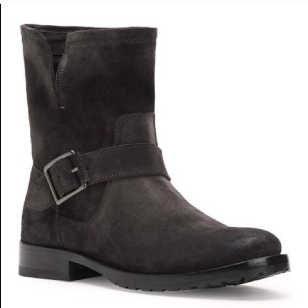 Frye Natalie Short Engineer Black Suede Boot 8